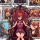 Kairi on her throne with icons of all the Kingdom Hearts saints behind her.